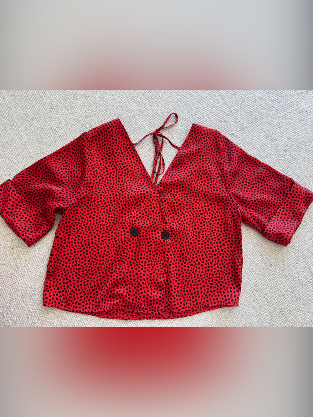 Topshop Red and Black Polka Dot Short Sleeve Blouse